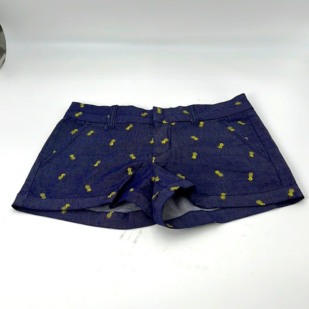 Harper Denim Pineapple Embroidered Shorts